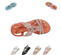 MAYNUO Sandal Women's Sandals Glitter Shoes Women's Summer Elegant Flat Rhinestone Sandals Outdoor Beach Open Toe T Bar Sling Back Elastic (Orange,38)