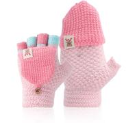 Mayoii Guantes sin dedos para niños - Guantes de invierno cálidos para niños con funda abatible, guantes de lana de forro polar suave para niños para niños y niñas, manoplas de dibujos animados y