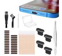 Mayoii Juego de 82 tapones antipolvo para teléfono con pegatinas de red a prueba de polvo, cepillos de limpieza, hisopos y pinzas, protector de limpieza de altavoces de teléfono, kit antipolvo