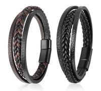 Mayoii Pulsera de cuero trenzado para hombre, estilo vintage, hecha a mano, con cierre magnético, pulsera personalizada para hombre, talla única, Cuero, No es una piedra preciosa