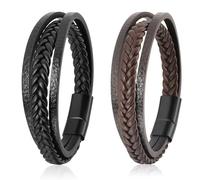 Mayoii Pulsera de cuero trenzado para hombre, estilo vintage, hecha a mano, con cierre magnético, pulsera personalizada para hombre, talla única, Cuero, No es una piedra preciosa