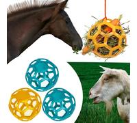 mayoken® Paquete de 4 juguetes de alimentación de heno de bola endurecida de TPR para caballos, cabras, ovejas y pony, enriquecimiento para aliviar el estrés y evitar el aburrimiento (amarillo y azul)