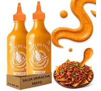 Mayonesa cremosa con Sriracha picante, Salsa Sriracha Mayo, Condimento con toque Picante, Flying Goose, Sin Gluten, Mezcla Sriracha y Mayonesa, Ideal en hamburguesas y cocina asiática, 2x 455 ml