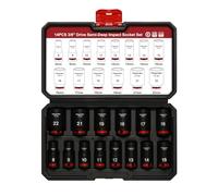 Mayouko Juego de 14 llaves de vaso de impacto semiprofundas de 3/8 pulgadas, 8-22 mm, métrico, CR-MO, juego de llaves de vaso de longitud media de grado de impacto, 6 puntos