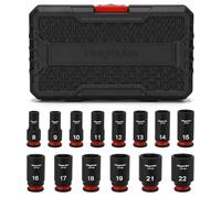 Mayouko Juego de 14 llaves de vaso de impacto semiprofundas de 3/8 pulgadas, 8-22 mm, métrico, CR-MO, juego de llaves de vaso de longitud media de grado de impacto, 6 puntos