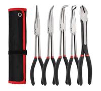 Mayouko Juego de 5 alicates de punta de aguja extralargos, 11 pulgadas de largo alcance recto, nariz doblada de 45 y 90 grados, punta circular y alicates diagonales para espacios estrechos y áreas