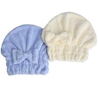 MAYOUTH Juego de toallas de microfibra turbante para cabello de secado rápido, 2 unidades, toalla turbante con lazo para mujeres y niñas (azul y blanco)