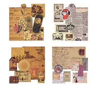 Mayplous Juego de 4 paquetes de papel de diseño vintage para álbumes de recortes, papel decorativo de papel kraft con impresión por una cara en diferentes tamaños y formas para hacer tarjetas,