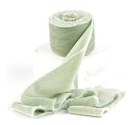 Mayreel Cinta de terciopelo verde salvia de 2 pulgadas x 3 yardas, cinta de terciopelo de seda con borde deshilachado y borde sin rematar para ramo de novia, invitaciones, bodas, libros de votos,