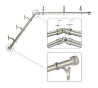 Mayrhyme Barras de cortina de esquina de níquel cepillado con remates y soportes de aluminio, barras de cortina de ventana de bahía de 1 pulgada de diámetro, barra de cortina ajustable de 32 a 86