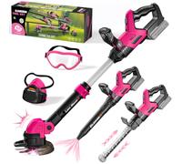 maysida 2027 Juego de Herramientas para niños 3 en 1 Herramientas de jardín para niños pequeños con Sonidos y Luces, Control de Volumen, cortacésped de Juguete, soplador de Hojas y Cortasetos Rosa