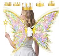 maysida Alas de hadas doradas para niñas, alas eléctricas para niños, juego de princesas de Halloween con varita mágica, corona, alas de mariposa, ideal para cosplay, fiesta, cumpleaños, Navidad