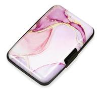 Mayski Portatarjetas de crédito, bloqueo RFID, funda rígida de aleación de aluminio, pequeña cartera de metal para mujeres y hombres, Mármol rosa, Bloqueo Rfid