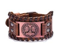 Mayting Mjolnir - Pulsera de cuero con diseño de martillo de Thor, brazalete ancho con runas nórdicas vikingas, brazalete celta ajustable para hombres y mujeres, 1043 inch, Cuero