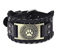 Mayting Pulsera de piel negra y marrón, estilo punk, vikingo, lobo, pata, nórdico, runas, brazalete ancho para hombre, pulsera ajustable, Cuero Piel sintética (PVC) Cuero