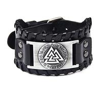 Mayting Pulsera vikinga de cuero, pulsera vikinga Vegvisir nórdica, amuleto de runas de Odín, pulsera ancha ajustable punk rock celta para hombre, Cuero sintético