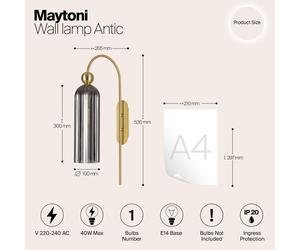Maytoni Antic aplique, pantalla de vidrio en gris