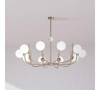 Lámpara De Techo Para Comedor 116 Cm De Ancho Vidrio Metal En Latón Blanco E14