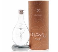 MAYU Jarra de agua con textura Swirl, innovadora tecnología Vortex, jarra soplada a mano, filtro postósmosis inversa, dispensador de agua ventilado, soporte, 1,5 litros, diseño de jarra de comedor