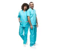 Mazalat, Uniforme médico unisex con casaca y pantalón, kit de limpieza médica para cuidado de la ropa de trabajo, Azul Claro, M