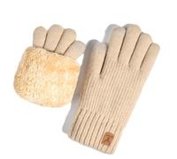 MAZELIKEHOOD Guantes de invierno para mujer, guantes de punto con pelo interior cálidos y suaves para pantalla táctil, guantes de esquí para mujer, beige, 22x9cm