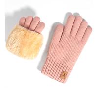MAZELIKEHOOD Guantes de invierno para mujer, guantes de punto con pelo interior cálidos y suaves para pantalla táctil, guantes de esquí para mujer, Rosa, 22x9cm