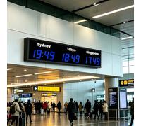 MazmornFly Reloj Mundial Digital LED Multizona Horaria, Reloj De Pared Internacional De 5 Ciudades, Reloj Mundial De Gran Pantalla Clara para Hotel, Oficina, área De Recepción 3City-Blue