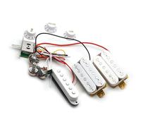 Mazo De Cables De Guitarra Kit De Cableado Para Conjunto De Cables De Captación De Guitarra Eléctrica ST Con Potenciómetro De 500 K Doble Pastilla Simple Y Doble Orificio De Salida HSH 6,35(White)