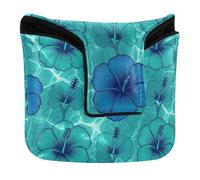 Mazo magnético para putter de golf, accesorios de golf para mazo, cuadrado, impermeable, piel sintética, hibisco azul y tortuga marina