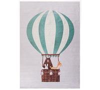 Mazovia Alfombra Beige Infantil Globo, Animal - Sala Infantil - Pilas Cortas Rectángulo Certificado Oeko-Tex® Colorido - Cremoso Verde - 80 x 150 cm