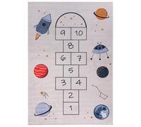 Mazovia Alfombra Beige Infantil Rayuela,Cosmos - Sala Infantil - Pilas Cortas Rectángulo Certificado Oeko-Tex® Colorido - Cremoso - 80 x 150 cm