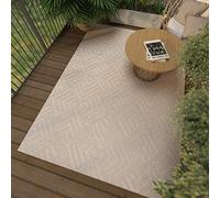 Mazovia Alfombra In- & Outdoor - Impermeable Alfombra Exterior - Alfombras de Patio, Balcón y Veranda - Diseño Geométrico de Outdoor - Beige Crema 140x200 cm