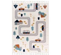 Mazovia Alfombra Infantil - Beige Coche, Calles - Muestras en 3D, Fácil de Limpiar - Alfombra para Habitaciones Infantiles, Pelo Medio Rectangular con Oeko-Tex® Suave - Cremoso - 140 x 200 cm