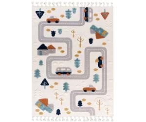 Mazovia Alfombra Infantil - Beige Coche, Calles - Muestras en 3D, Fácil de Limpiar - Alfombra para Habitaciones Infantiles, Pelo Medio Rectangular con Oeko-Tex® Suave - Cremoso - 140 x 200 cm