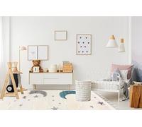 Mazovia Alfombra Infantil - Beige Estrellas, Luna - Muestras en 3D, Fácil de Limpiar - Alfombra para Habitaciones Infantiles, Pelo Medio Rectangular con Oeko-Tex® Suave - Cremoso - 80 x 150 cm