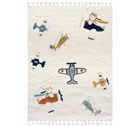 Mazovia Alfombra Infantil Cuarto de Niños 80x150cm Crema Avión Antialérgico | Alfombra para Habitación Infantil Niñas/Niños Beige Fácil de Limpiar Suelo Radiante Apto para Mascotas Pelo Medio Sintético