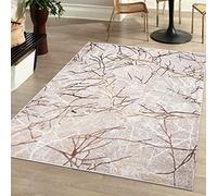 Mazovia Alfombra Moderno - Diseño Moderno de Salón Grande - Pelo Corto - Alfombras de Habitación de Matrimonio, Dormitorio y Comedor - Motivo Resumen - Beige Crema con Oro 200x300 cm