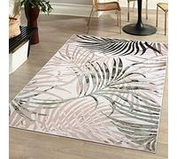 Mazovia Alfombra Moderno - Diseño Moderno de Salón Grande - Pelo Corto - Alfombras de Habitación de Matrimonio, Dormitorio y Comedor - Motivo Pluma de Palmera - Beige Crema con Oro 200x300 cm