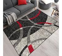 Mazovia Alfombra Moderno - Diseño Moderno de Salón Grande - Pelo Corto - Alfombras de Habitación de Matrimonio, Dormitorio y Comedor - Gris Rojo - 80x150 cm