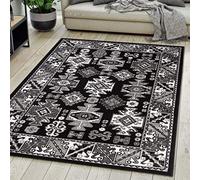 Mazovia Alfombra Oriental - Diseño Oriental de Salón Grande de Pelo Corto - Alfombras de Habitación de Matrimonio, Dormitorio y Comedor - Negro 80x150 cm