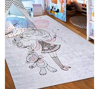 Mazovia Alfombra Salon - Lavable Alfombra Impresa - Alfombra Salon Pelo Corto - Alfombras de Habitacion - Antideslizante Alfombra Emma - Alfombra Bebe Ballerina - Rosa Pink Gris 120x170cm