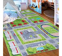 Mazovia Alfombra Salon - Lavable Alfombra Impresa - Alfombra Salon Pelo Corto - Alfombras de Habitacion - Antideslizante Alfombra Emma - Alfombra Bebe Ciudad y Calle - Verde 140x200cm