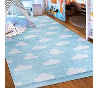 Mazovia Alfombra Salon - Lavable Alfombra Impresa - Alfombra Salon Pelo Corto - Alfombras de Habitacion - Antideslizante Alfombra Emma - Alfombra Bebe Nubes Ciel Motif - Azul 80x150cm