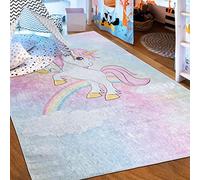 Mazovia Alfombra Salon - Lavable Alfombra Impresa - Alfombra Salon Pelo Corto - Alfombras de Habitacion - Antideslizante Alfombra Emma - Alfombra Bebe Unicornio - Multicolor Rosa Pink 140x200cm