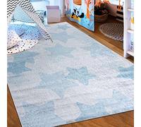 Mazovia Alfombra Salon - Lavable Alfombra Impresa - Alfombra Salon Pelo Corto - Alfombras de Habitacion - Antideslizante Alfombra Emma - Alfombra Bebe Estrellas - Azul Gris 160x230cm
