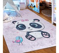 Mazovia Alfombra Salon - Lavable Alfombra Impresa - Alfombra Salon Pelo Corto - Alfombras de Habitacion - Antideslizante Alfombra Emma - Alfombra Bebe Panda - Rosa Pink 80x150cm