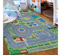 Mazovia Alfombra Salon - Lavable Alfombra Impresa - Alfombra Salon Pelo Corto - Alfombras de Habitacion - Antideslizante Alfombra Emma - Alfombra Bebe Ciudad y Calle - Multicolor Verde 160x230cm