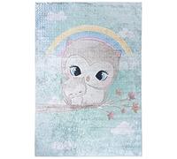 Mazovia Alfombra Salon - Lavable Alfombra Impresa - Alfombra Salon Pelo Corto - Alfombras de Habitacion - Antideslizante Alfombra Emma - Alfombra Bebe Animales Búho - Azul 120x170cm