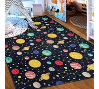 Mazovia Alfombra Salon - Lavable Alfombra Impresa - Alfombra Salon Pelo Corto - Alfombras de Habitacion - Antideslizante Alfombra Emma - Alfombra Bebe Planetas Cosmos - Negro Multicolor 120x170cm