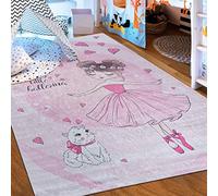 Mazovia Alfombra Salon - Lavable Alfombra Impresa - Alfombra Salon Pelo Corto - Alfombras de Habitacion - Antideslizante Alfombra Emma - Alfombra Bebe Ballerina - Rosa Pink 80x150cm